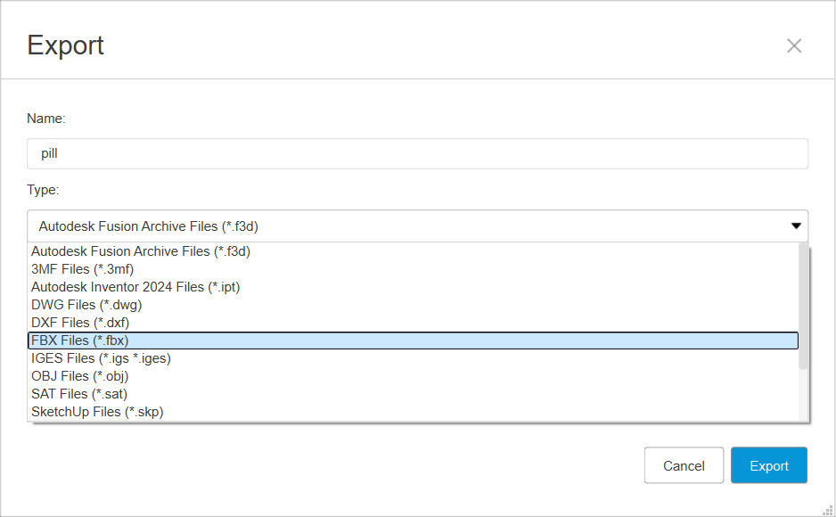 Export settings in fusion software